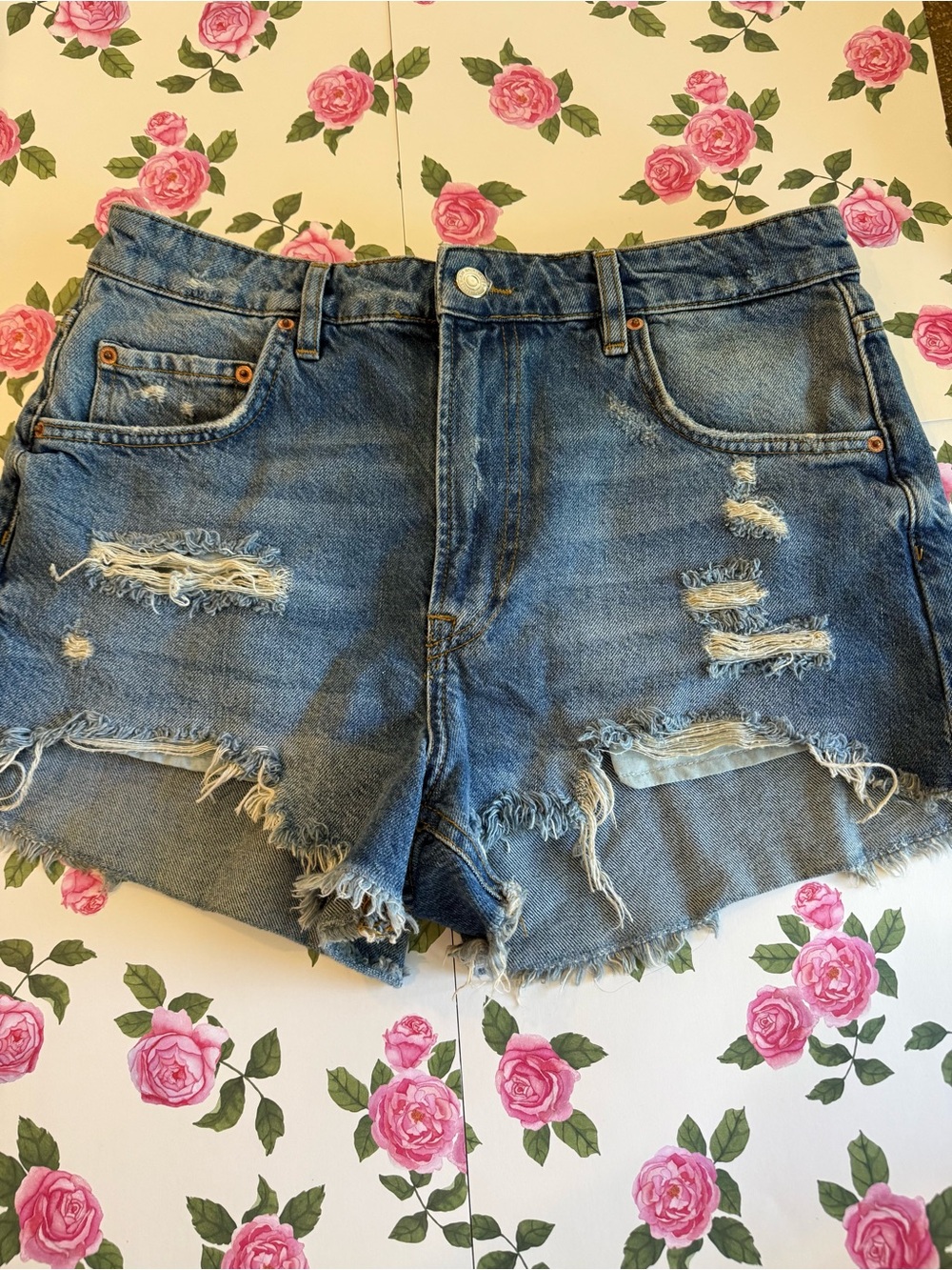 Zara Distressed Denim Shorts - Blue